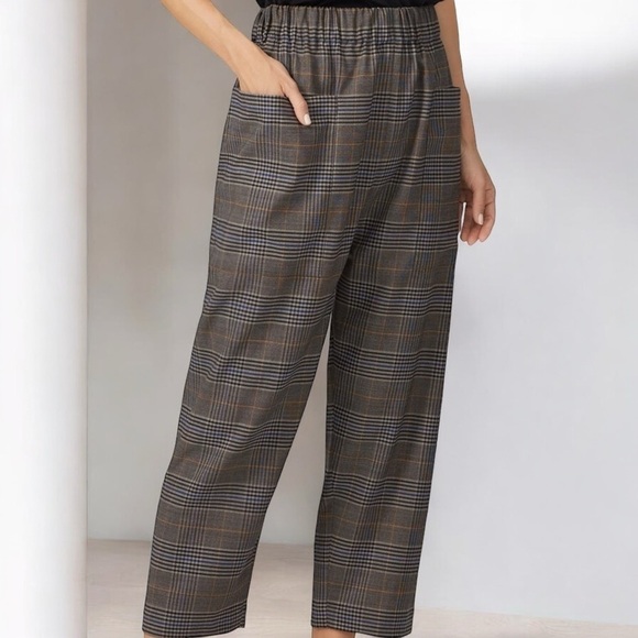 Sea New York Pants - Sea New York ‘Rowan’ Track Pants in Taupe Brown Plaid Virgin Wool-Blend Size 2